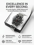 Relógio masculino cronógrafo solar diver em aço inox a prova de agua 200mm