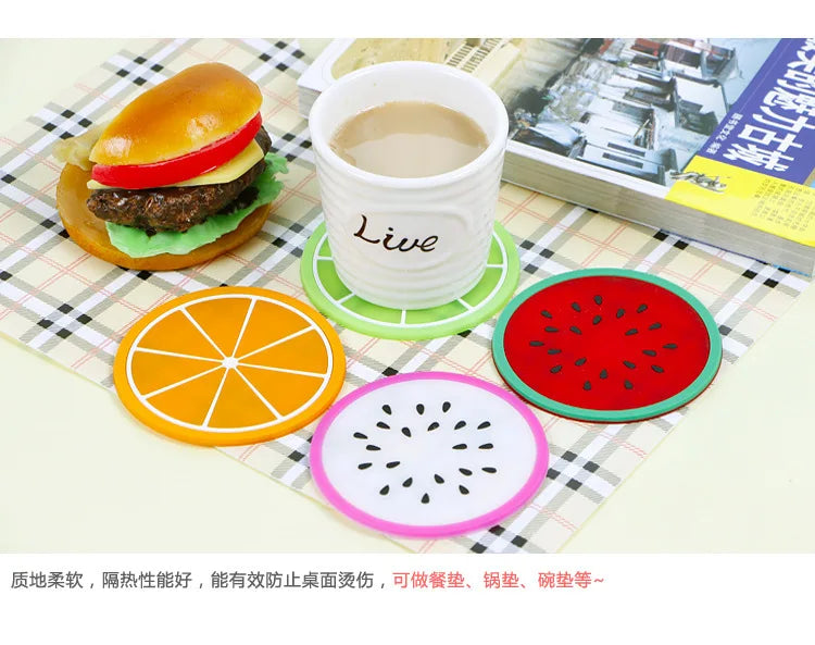 Fruit Shape Cup Coaster Silicone Slip Insulation Pad Cup Mat Hot Drink Holder Mug Stand Home Table Decorations Kitchen Accessory