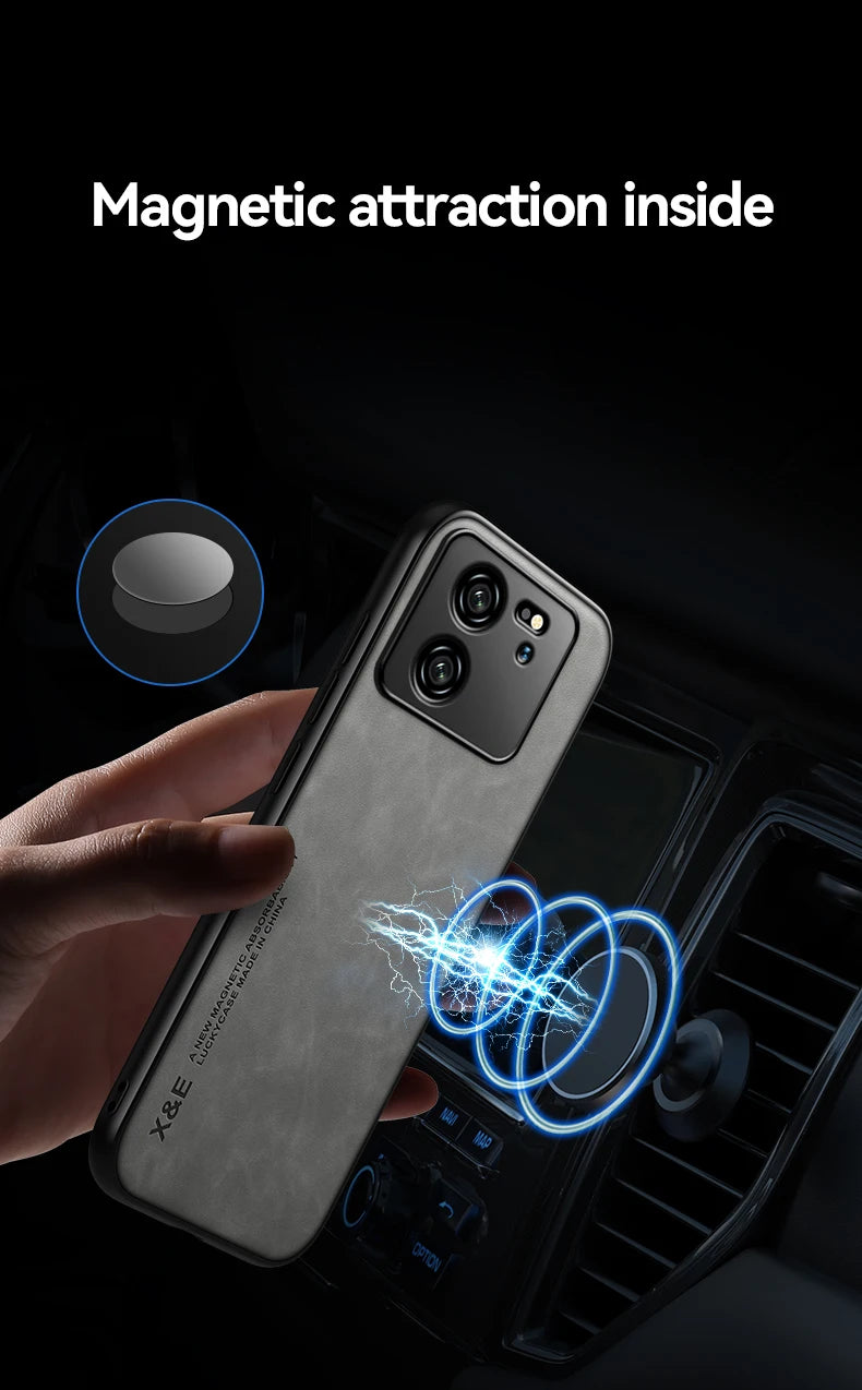 Luxury Leather Case For Xiaomi Mi 13T 12T 11T 10T Pro Cover With Metal Plate Support Car Hold
