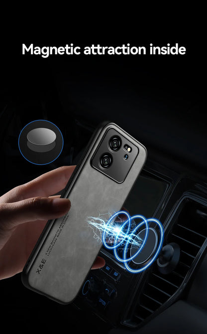 Luxury Leather Case For Xiaomi Mi 13T 12T 11T 10T Pro Cover With Metal Plate Support Car Hold