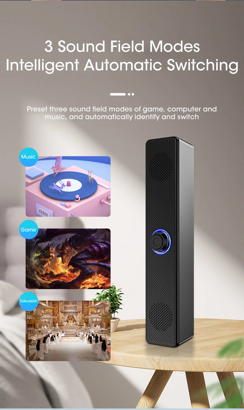 Barra de sonido para PC con cable e inalámbrica, altavoz Bluetooth, barra de sonido alimentada por USB para TV, PC, portátil, juegos, cine en casa, sistema de audio envolvente