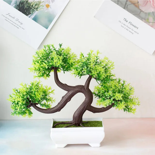 Plantas artificiales de plástico, bonsái, árbol pequeño, maceta, planta falsa, maceta, arreglo de jardín, adornos, dormitorio, hogar, decoración de mesa 