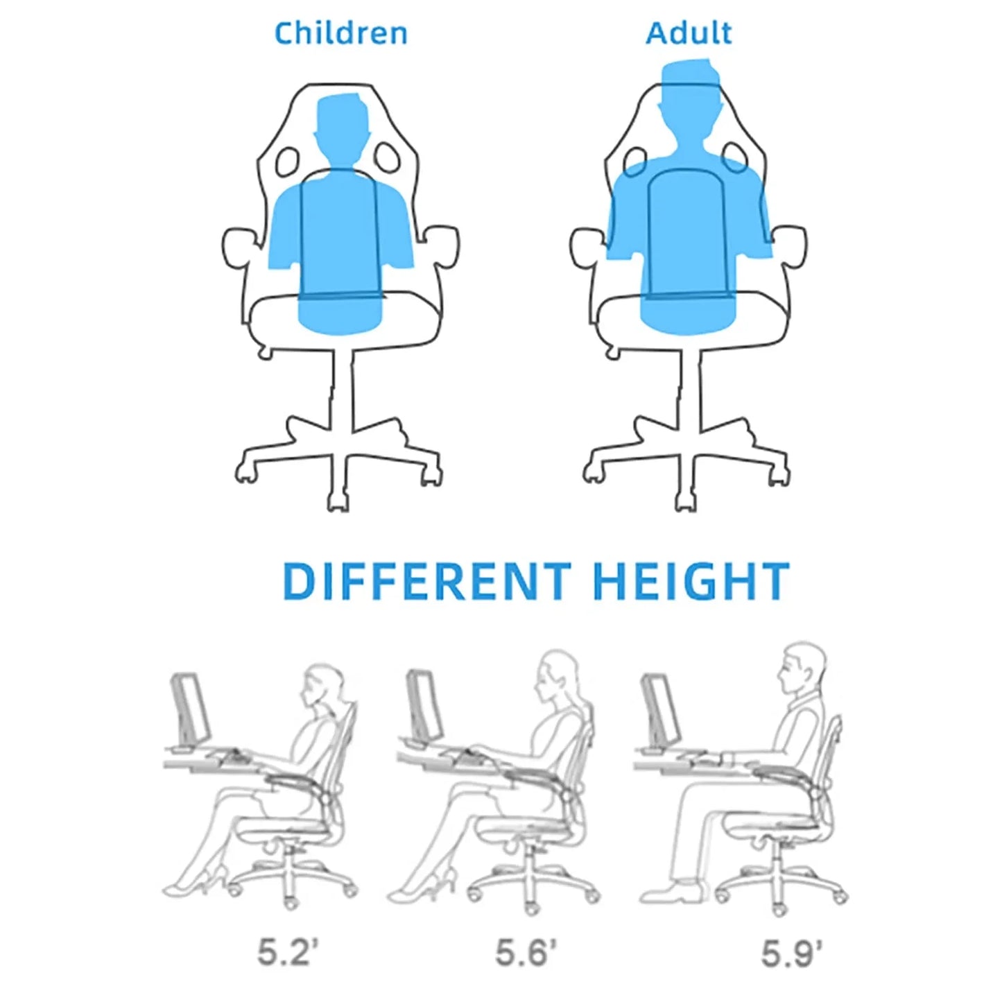 Allinlife gaming chair 130 kg load capacity ergonomic gaming chair, gamer chair adjustable height armrests, height adjustable range 100 - 110cm