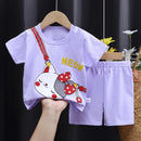 New Boys Summer Clothing Set Full Bear Print Cotton Short Sleeve T-shirts and Shorts 2PCS Breathable Outfit For Girls