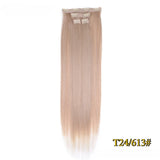 Kit 4 peças extensões de cabelo liso 60cm clip in aplique sintético ombre castanho e louro