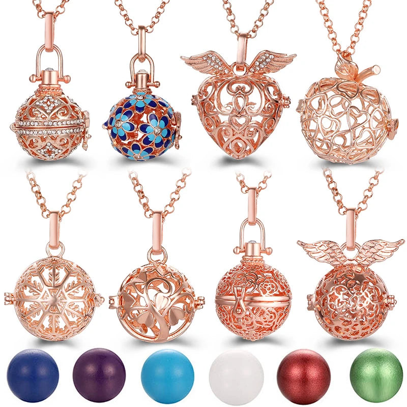 New Aroma Water Droplets Cage Lockets Necklace Heart Shaped Zircon Essential Oil Diffuser Set Combination Woman Pendant Jewelry