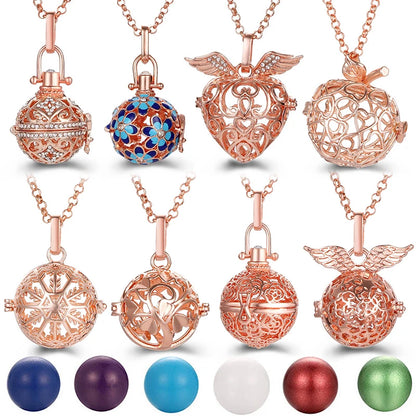 New Aroma Water Droplets Cage Lockets Necklace Heart Shaped Zircon Essential Oil Diffuser Set Combination Woman Pendant Jewelry