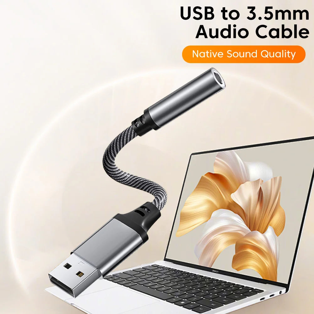 Adaptador de audio USB a conector de 3,5 mm Olaf. Cable de audio USB A a 3,5 mm. Adaptador USB a conector de audio. Convertidor de auriculares para PC y portátil.