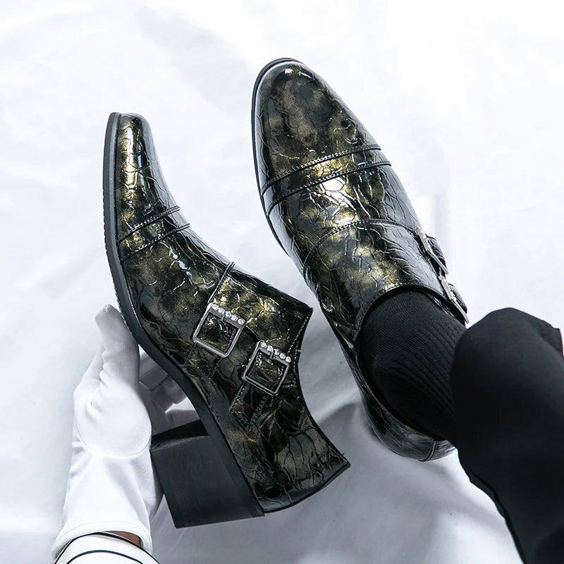 Fashion Buckle Leather Shoes For Men Big Size 46 Pointed Dress Shoes Man Quality Business High Heels Shoes Man chaussure hommes