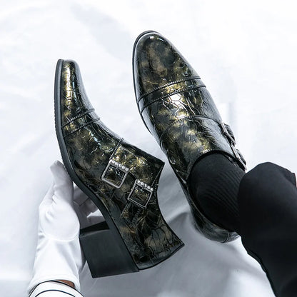 Fashion Buckle Leather Shoes For Men Big Size 46 Pointed Dress Shoes Man Quality Bussiness High Heels Shoes Man chaussure hommes