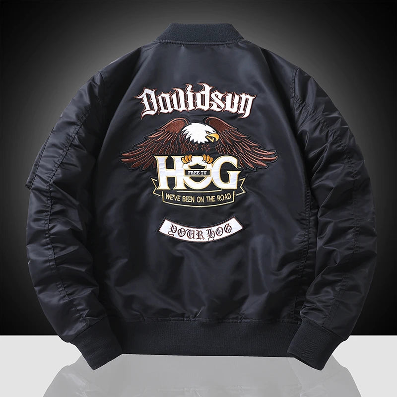 Chaqueta de vuelo de águila, ropa de trabajo para hombre, primavera y otoño, uniforme de béisbol de piloto, traje de vuelo táctico bordado, industria pesada, negro