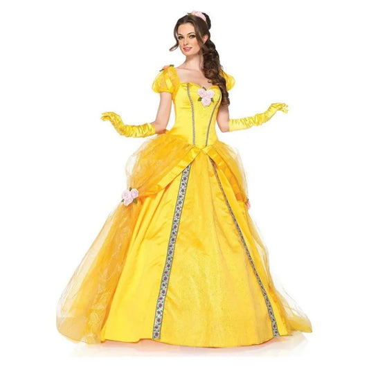 Beauty And The Beast Belle Yellow Long Dress Halloween Costume Belle Princess Dress Masquerade Carnival Adult Belle Roles Suit