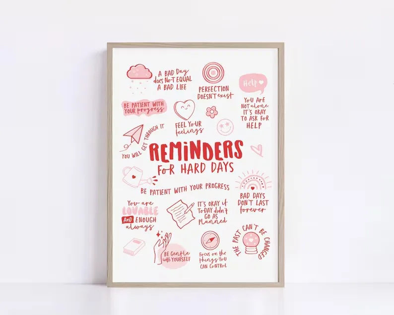 Reminders for Hard Days, Mental Health Office Decor, Therapy Poster, Positive Affirmations, Calming Corner Wall Cavans Art