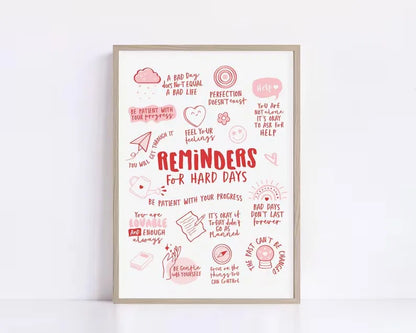 Reminders for Hard Days, Mental Health Office Decor, Therapy Poster, Positive Affirmations, Calming Corner Wall Cavans Art