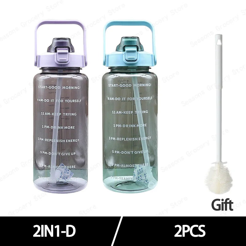 2025 Spring/Summer 2L Large Capacity Outdoor Plastic Bouncing Straw Sports Water Bottle Leak-proof Portable Refill Cups