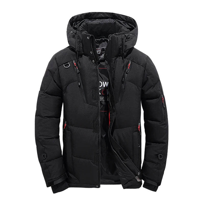 Chaqueta de plumón para hombre, abrigo de invierno de pato blanco, parka cálida y resistente al viento, para viajes y acampadas, nueva, gruesa, de color sólido, con capucha.
