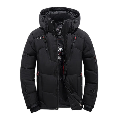 Chaqueta de plumón para hombre, abrigo de invierno de pato blanco, parka cálida y resistente al viento, para viajes y acampadas, nueva, gruesa, de color sólido, con capucha.