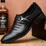 Classic Men Dress Shoes Slip on Black Leather Shoes for Men Plus Size Point Toe Business Casual Men Formal Shoes for Wedding