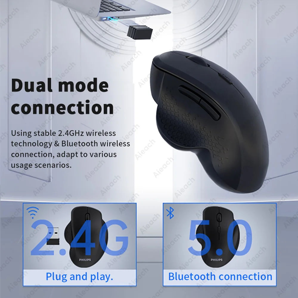 Dual Mode Wireless Computer Mice 1600 DPI Rechargeable Ergonomic Bluetooth Mouse For Laptop/Notebook/iPad/Tablet/Mac/Chromebook