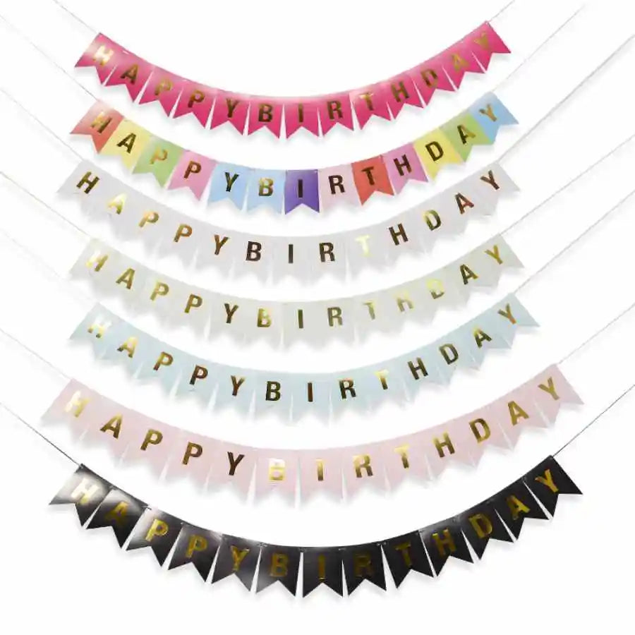Happy Birthday in English Gold Plated Swallowtail Flag Decoration Banner Party Supplies