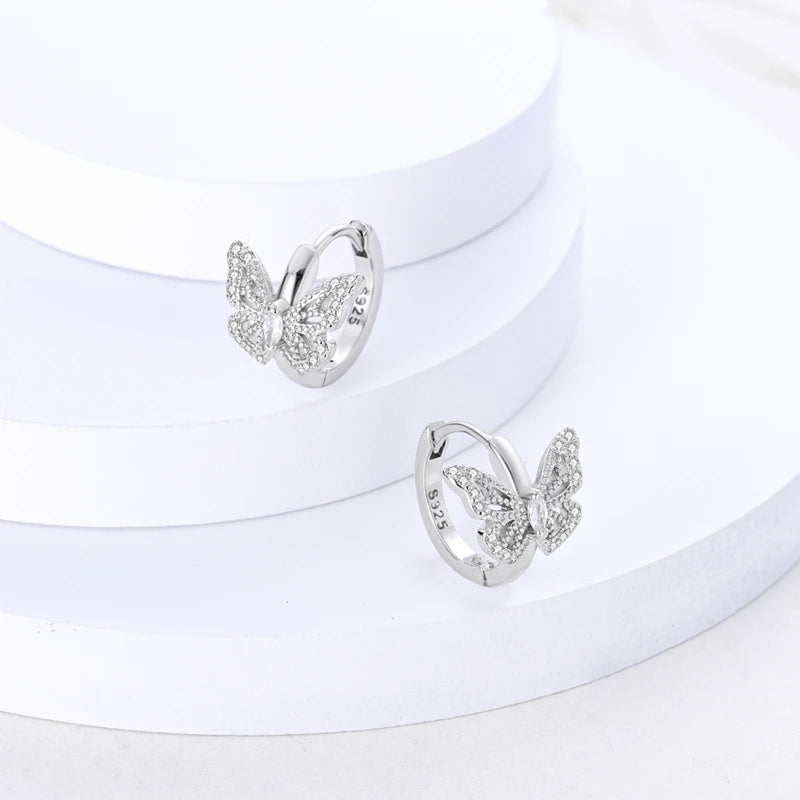 Real 925 Sterling Silver Colorful Dragonfly Butterfly Animal Earrings For Women Exquisite Birthday Anniversary Jewelry Gifts