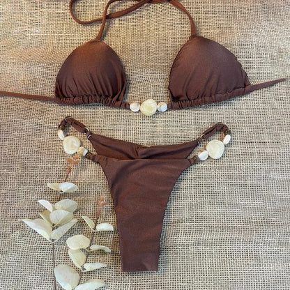 Bikini Push Up 2024, traje de baño sexy para mujer, traje de baño femenino, conjunto de bikini sexy, bikini brasileño, traje de baño sólido brillante, ropa de playa