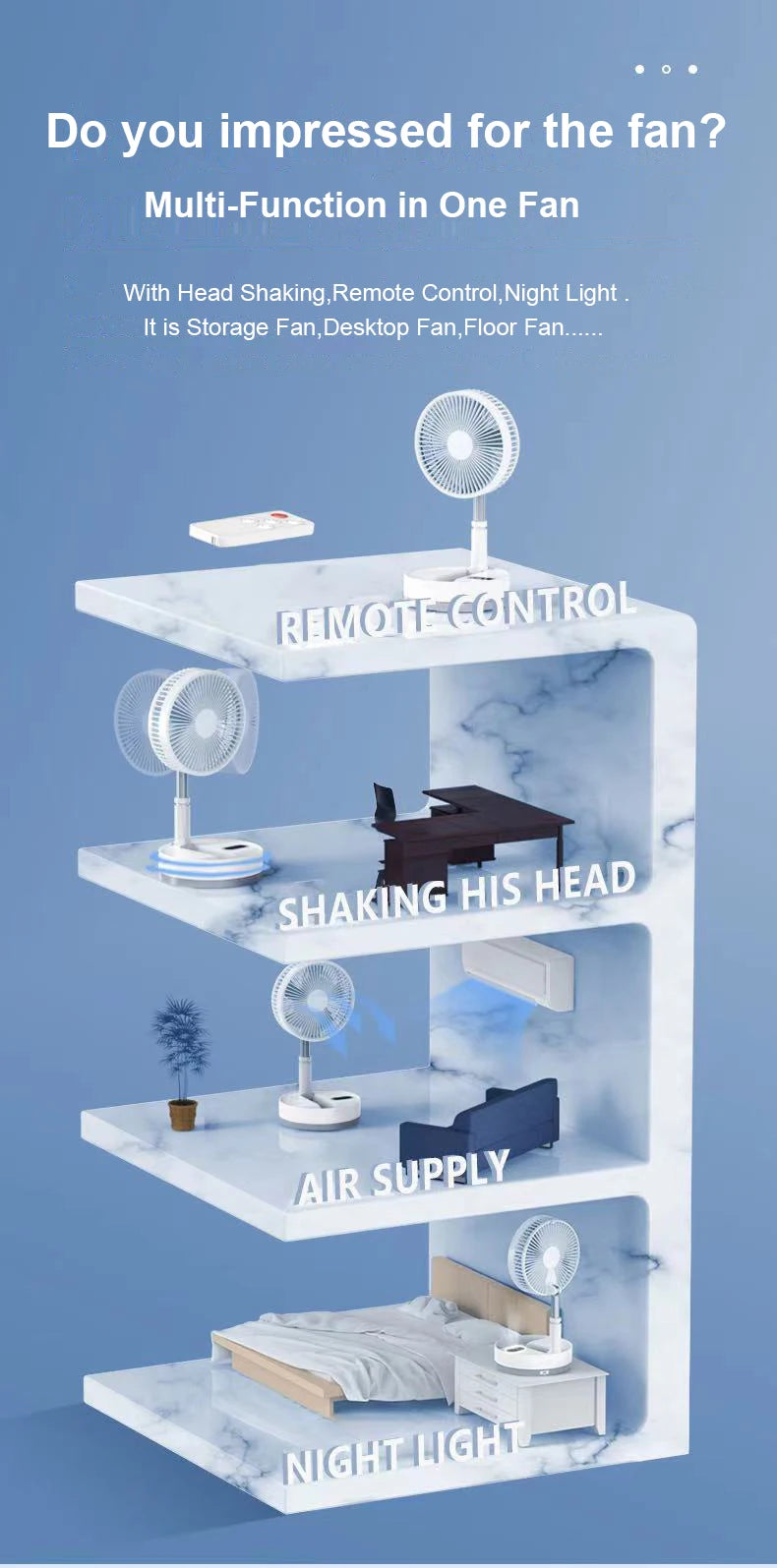 P10 10800mAh Folding Portable Fan USB Remote Control Air Cooler Silent Rechargeable Wireless Floor Standing Fan for Camping Desk