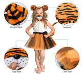 Animal Cat Tiger Cosplay Costume for Boys Girls Headband Clothes Shoes Tail Tutu Skirt Gloves Set for Kids School Performance