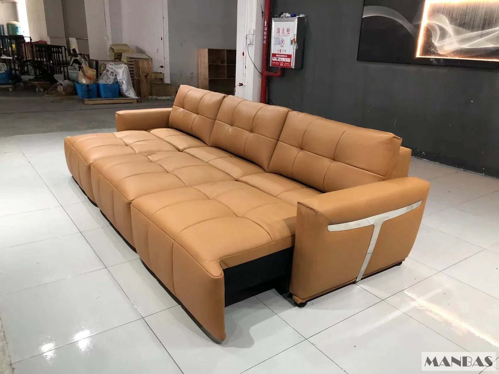 MINGDIBAO Electric Convertible Sofa Bed Italian Genuine Leather Sleeper Couch Multifunction Folding Sofas Beds for Cinema Room