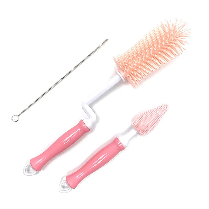 Silicone Bottle Cleaning Brush Baby Pacifier Straw Scrubber Small Brush 360 Degree Glass Cup Washing Kitchen Cleaning Tool Set