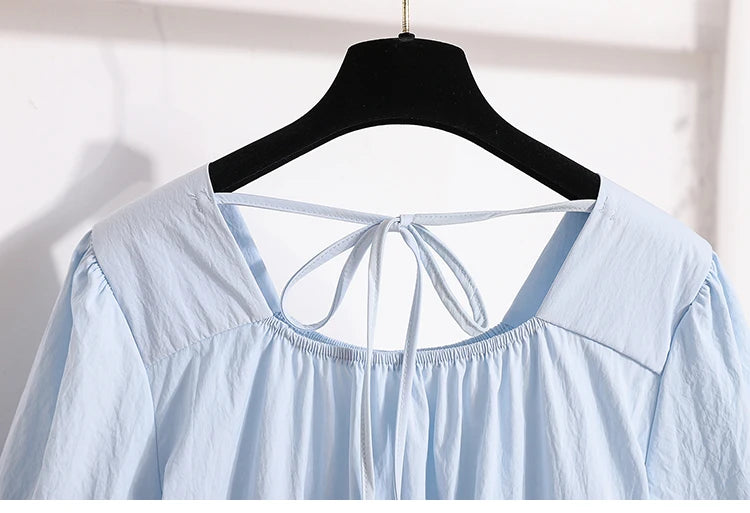 Plus Size Shirts & Blouses Women Summer 2025 New Arrival Korean Fashion Tops Short Puff Sleeve Loose Sweet Blouse Woman L-4XL