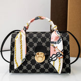 Casual Versatile Floral Print Shoulder Bag Simple Design Silk Scarf Handbag Fresh Sweet Style PVC Material Small Square Bag