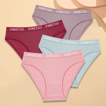 FINETOO - 4 piezas de ropa interior de algodón a rayas para mujer, bragas con cinturón y letras, lencería de cintura baja, bragas transpirables sólidas