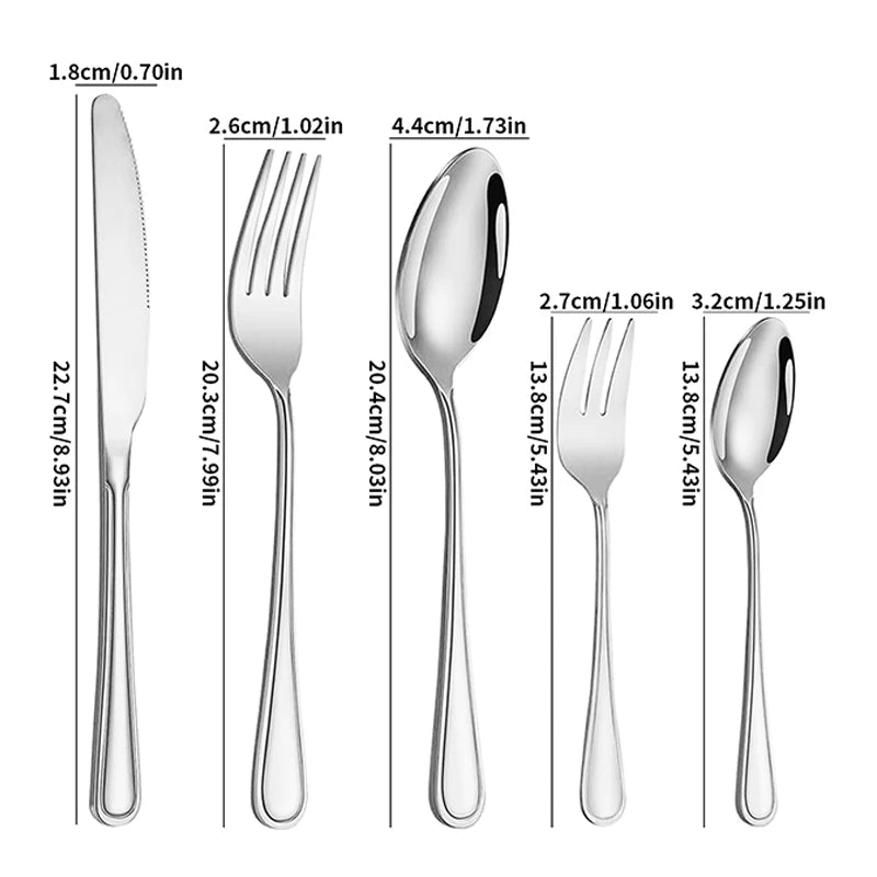 6/30pcs Stainless steel cutlery set steak knife and fork dessert fork and spoon high-end suitable for restaurants and hotels