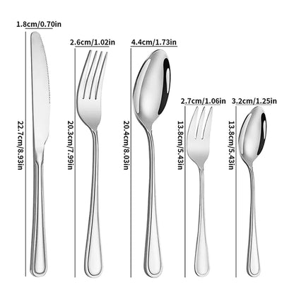 6/30pcs Stainless steel cutlery set steak knife and fork dessert fork and spoon high-end suitable for restaurants and hotels