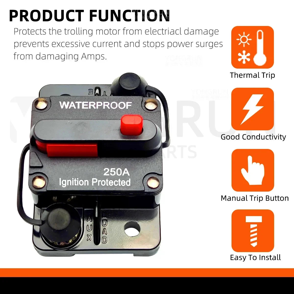 30A to 300A Circuit Breaker with Manual Reset for Car Audio System Waterproof Marine Circuit Breaker Reset Fuse 12V-48V DC