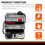 30A to 300A Circuit Breaker with Manual Reset for Car Audio System Waterproof Marine Circuit Breaker Reset Fuse 12V-48V DC