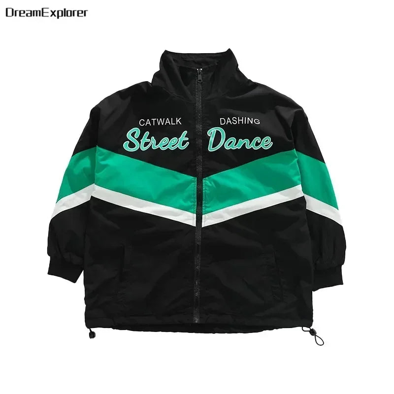 Hip Hop Girls Contrast Bomber Jacket Sport Pants Boys Street Dance Coat Streetwear Kids Jazz Clothes Set Children School Uniform