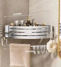 No Drill Bathroom Corner Shelf Wall Mounted Shower Corner Shelves with Hook Towel Bar Space Aluminum Bathroom Organizer Rack
