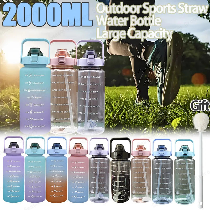 2025 Spring/Summer 2L Large Capacity Outdoor Plastic Bouncing Straw Sports Water Bottle Leak-proof Portable Refill Cups