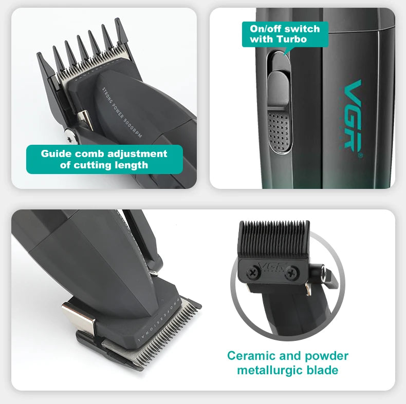 VGR Hair Clipper Professional Hair Trimmer Electric Clippers Cordless Hair Cutting Machine 9000RPM Trimmer Clipper for Men V-003