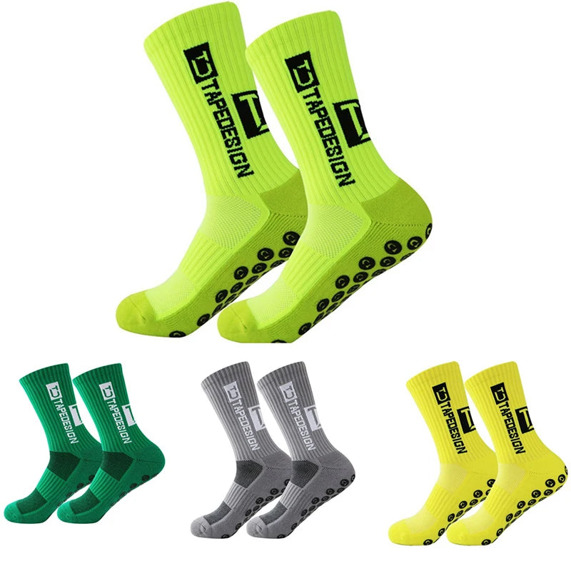 2025 New Anti-Slip Tape Design Football Socks Mid-Calf Non-Slip Soccer Sport Cycling Sports Men's Women Sock Grip Yoga 1 Pair