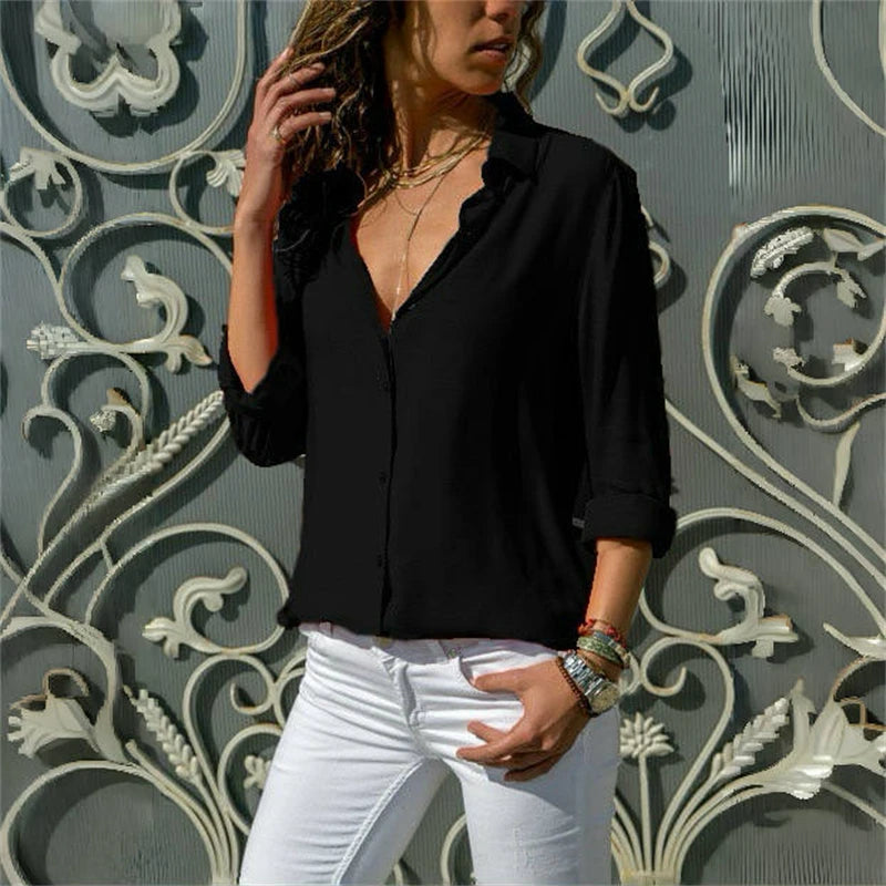 9-color ladies shirt Hawaiian shirt solid color loose style long sleeve output vacation oversized size XS-6XL soft fabric