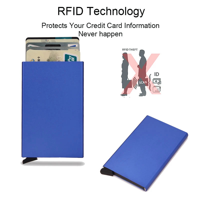 Tarjetero RFID de aluminio metálico, minibilleteras minimalistas y delgadas para hombre y mujer, tarjetero de negocios para hombre y mujer