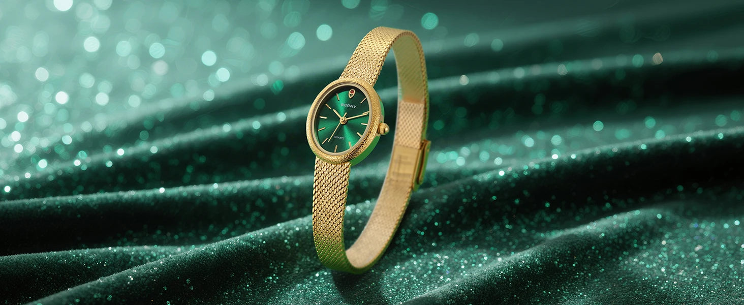 Relogio feminino oval dourado berny de luxo quartzo a prova de agua