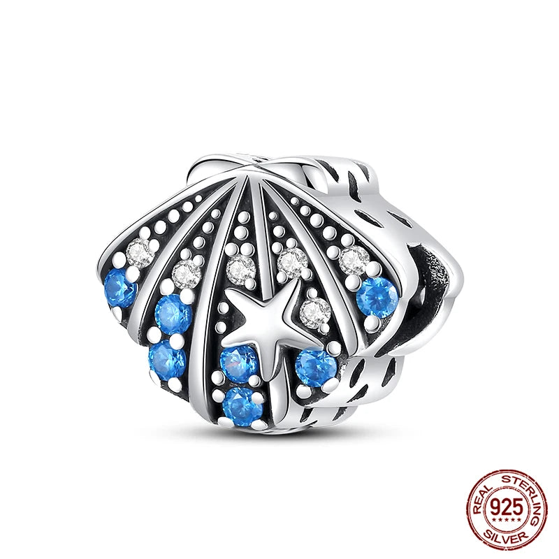Ocean Series - Original Genuine 925 Sterling Silver Turtle Crab Mermaid Charm Beads Suitable for 3mm Bracelet DIY Making Pendant