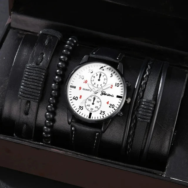 Reloj de pulsera de cuarzo para hombre, correa de cuero marrón, informal, de lujo, sin caja, 4 unidades, 2 unidades, 1 unidad 