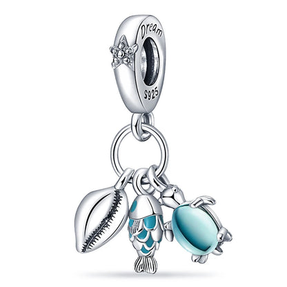 Ocean Series - Original Genuine 925 Sterling Silver Turtle Crab Mermaid Charm Beads Suitable for 3mm Bracelet DIY Making Pendant