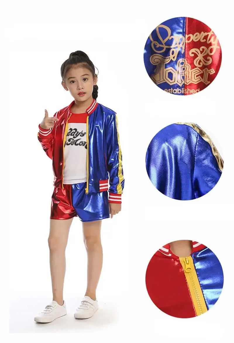 Girls Harley Squad Monster Shirt Quinn Costume Printed Jacket Shirt Pants Gloves Suicide Quinn Cosplay Halloween Costume