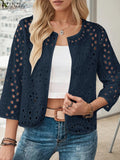 Stylish Autumn Hollow Out Cardigans ZANZEA Women Embroidered Blouse Elegant Shirts 2025 Fashion 3/4 Sleeve Kimonos Slim Fit Tops